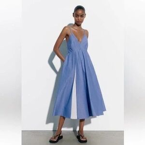 Zara Stripe Midi Poplin Full Skirt Dress,Size M